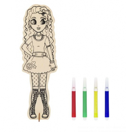Accesorii art&craft lemn - Set creatie Figurina Fata cu 4 markere