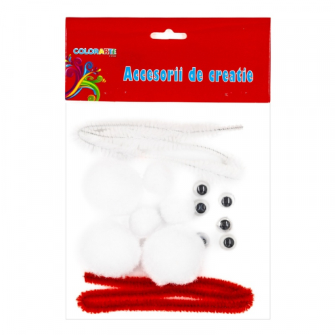 Produse art & craft-Lucru manual - Set creatie Iepuras cu sarma plusata cu pompoane si ochisori