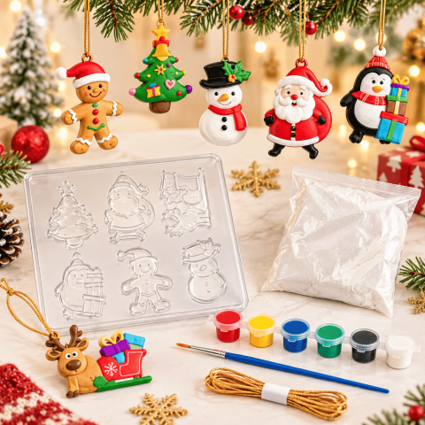 Set creativ Creeaza figurine de Craciun din ipsos, matrita 6 modele, 6 culori si pensula [1]