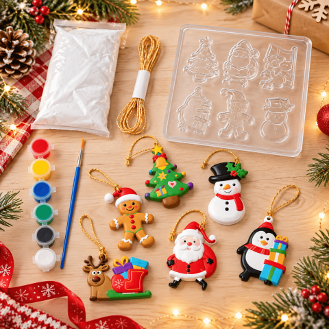 Set creativ Creeaza figurine de Craciun din ipsos, matrita 6 modele, 6 culori si pensula [2]
