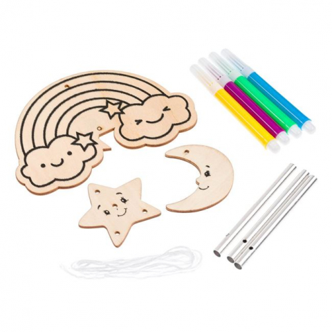 Produse art & craft-Lucru manual - Set creativ curcubeu,4 carioci si clopotei,lemn,30 cm