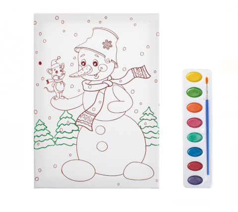 Accesorii creatie Paste - Set creativ de pictat Craciun, canvas cu om de zapada, 8 culori si pensula