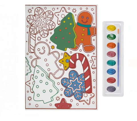 Set creativ de pictat Craciun, canvas cu turta dulce, brazi si bastonase, 8 culori si pensula [1]