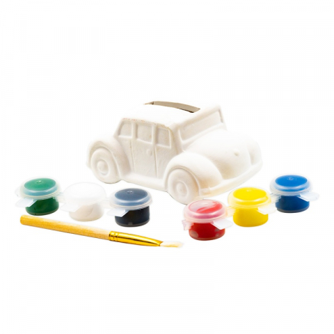 Pusculite - Set creativ pentru pictat pusculita masinuta,pensula si 6 culori incluse,ceramica,9.4x6x4.5 cm