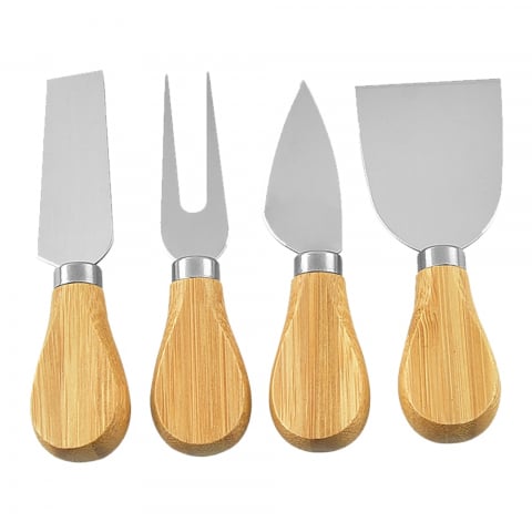 Set de 4 cutite pentru branza cu maner din lemn, inox