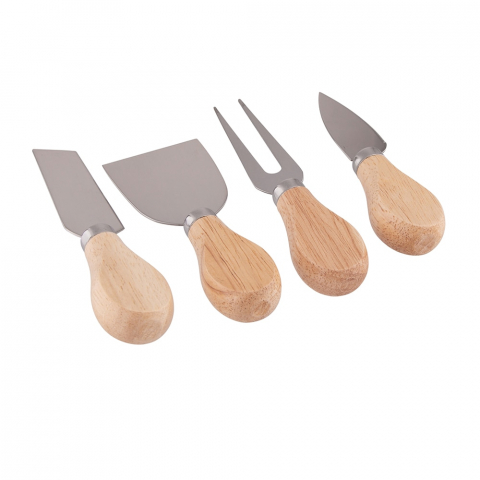 Set de 4 cutite pentru branza cu maner din lemn, inox [1]
