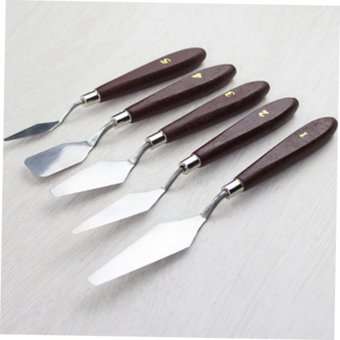 Set de 5 spatule pentru pictura material lemn si inox, dimensiuni de la 16.5 cm pana la 22.5 cm [4]