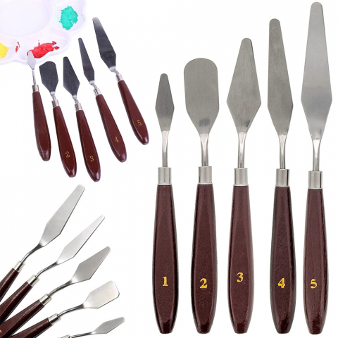 Set de 5 spatule pentru pictura material lemn si inox, dimensiuni de la 16.5 cm pana la 22.5 cm [14]