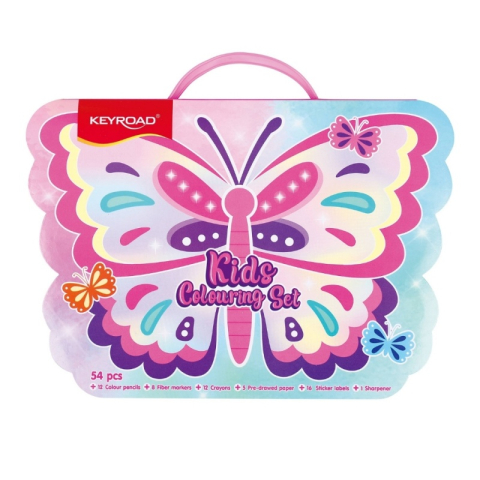 Set de colorat gentuta fluturas-12x creioane colorate, 8x carioci, 12x creioane cerate, 5x coli,16x stickere, ascutitoare [1]