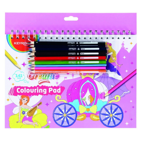Set de colorat Keyroad cu creioane, carte de colorat si stickere, 2 modele printesa si donut [1]