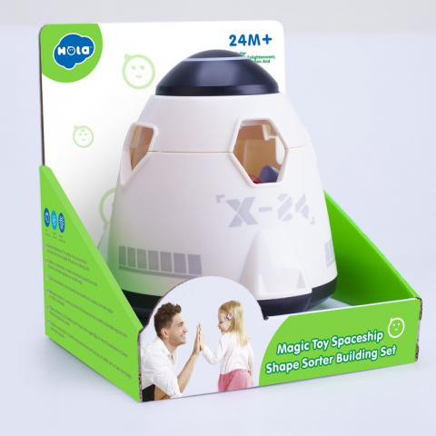 Jucarii de sortat si motricitate - Set de joaca nava spatiala sortator cu cuburi forme geometrice,+12 luni