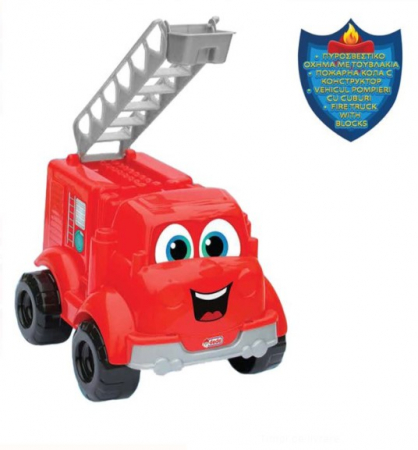 Seturi  de constructie - Set de constructie Masina pompieri cu cuburi-30 piese