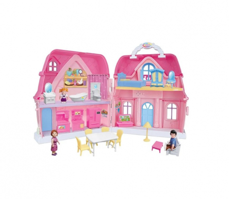 Papusi & accesorii - Set de joaca Casa cu balcon pentru papusi si accesorii incluse