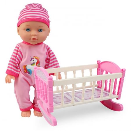 Papusi & accesorii - Set Păpușă Bebeluș și Patuț - Îngrijire și Amuzament