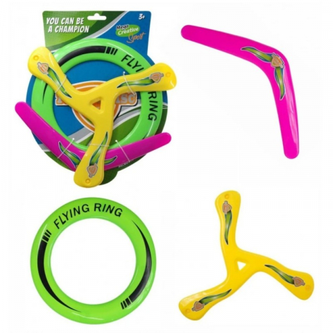 Jucării exterior pentru copii - Set de joaca frisbee si bumerang,3 piese/set,plastic