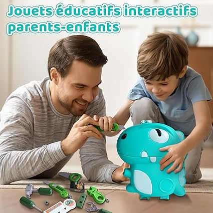 Set de joaca gentuta dinozaur cu accesorii unelte,verde,plastic, 3-6 ani [6]