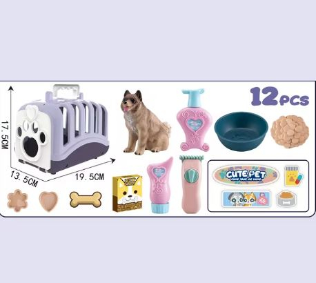 Set de joaca Gentuta mov portabila cu catelus si accesorii de ingrijire, plastic,12 piese [1]