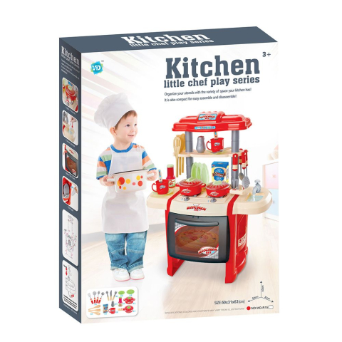 Jocuri si articole copii - SET DE JOACA MALPLAY BUCATARIE PENTRU COPII CU ACCESORII SI CUPTOR ROSU 65 CM