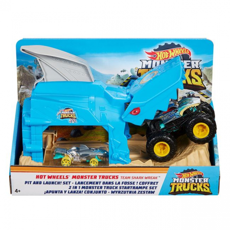 Masinute si vehicule cu telecomanda - Set de joaca-Monster Trucks Shark Wreak Hot Wheels