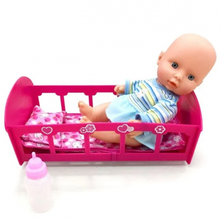 Papusi & accesorii - Set de joaca Papusa Bebelus cu patut