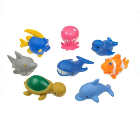 Jocuri si articole copii - Set de joaca pentru baie Cursa Pestisorilor-8 piese, 9 cm