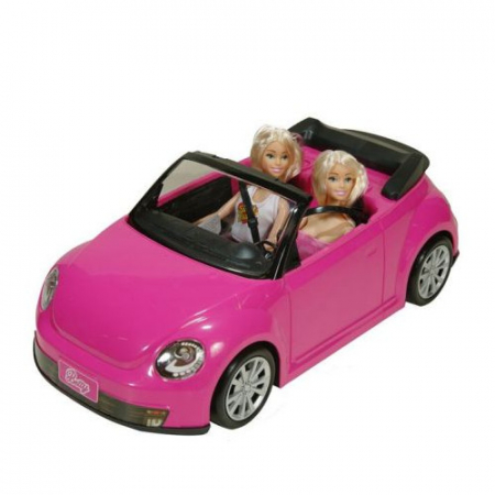 Papusi & accesorii - Set de joaca, masina decapotabila, roz cu 2 papusi blonde