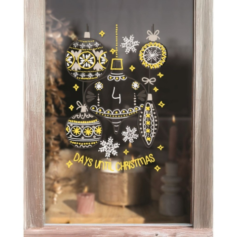 Set Desen Ferestre Crăciun – 4 Markere UNI Chalk XMAS Elegante (alb, auriu, argintiu, negru) + 2 șabloane A3 [3]