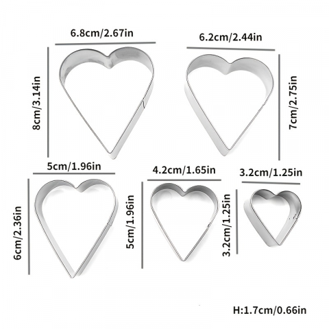 Set forma fursecuri, 5 piese, model inima,metal,argintiu [2]