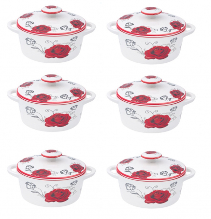 Articole Bucatarie - Set format din 6 boluri de servit din ceramica cu manere si capac pentru supa