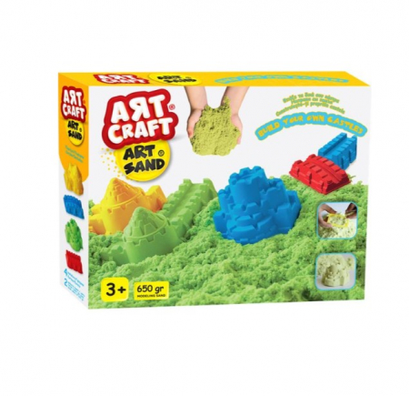 Jocuri si articole copii - Set joc creatie nisip kinetic verde cu 4 forme de construit Castele