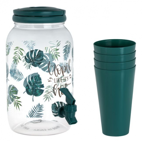 Sport & Activitati in aer liber - Set limonada 5 piese, format din Borcan 3.8 litri si 4 pahare, model tropical