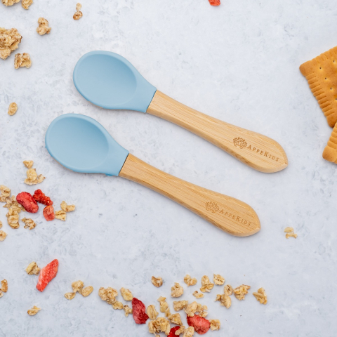 Articole bebelusi pentru diversificare - Set Lingurite din bambus, AppeKids - Aqua Blue