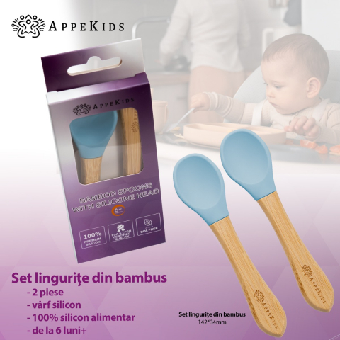 Set Lingurite din bambus, AppeKids - Aqua Blue [1]