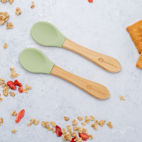 Articole bebelusi pentru diversificare - Set Lingurite din bambus, AppeKids - Raw Green