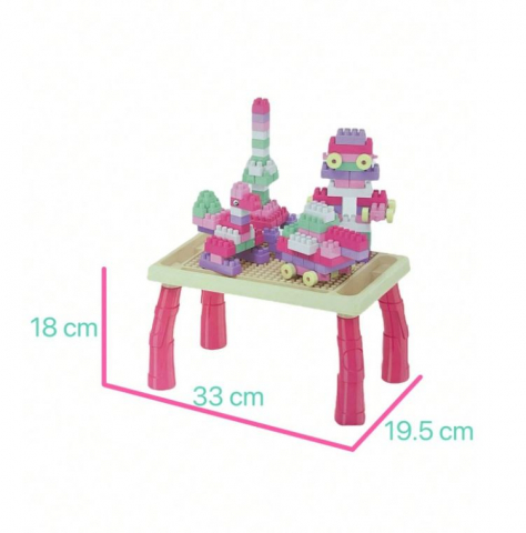 Set masuta cu cuburi de construit, 100 piese,plastic, roz, 33x19.5x18 cm [2]