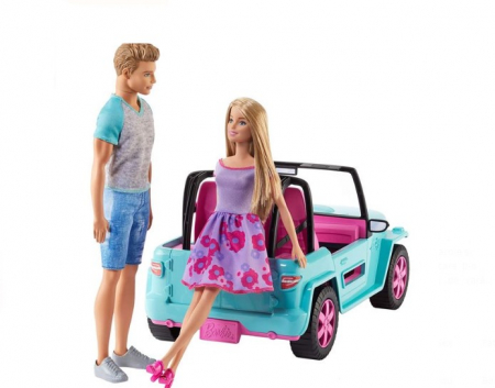 Set Papusa Barbie si Ken pleaca in vacanta cu masina Jeep decapotabila [1]