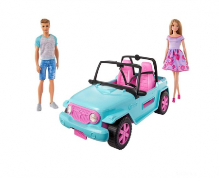 Papusi & accesorii - Set Papusa Barbie si Ken pleaca in vacanta cu masina Jeep decapotabila