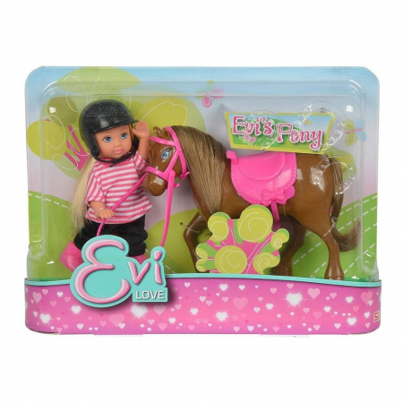 Papusi & accesorii - Set Papusița Evi cu Căluț Maro Închis 