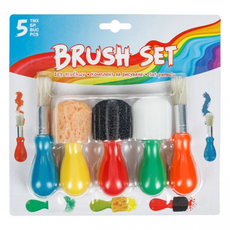 Acuarele, Tempera si Pensule - Set pensule pictura pentru copii,5 bucati/set