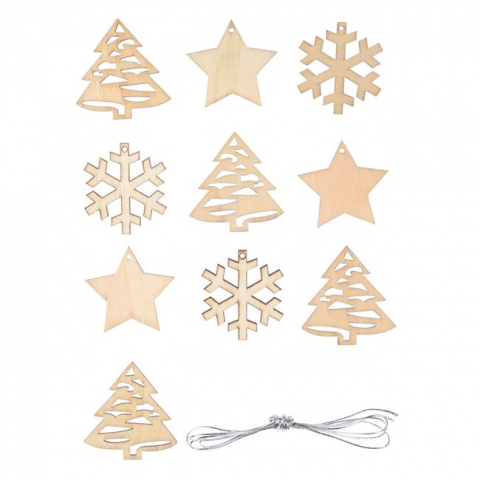 Accesorii art&craft lemn - Set pentru activitati lucru manual Craciun din lemn-10 piese