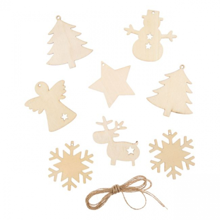 Accesorii art&craft lemn - Set pentru activitati lucru manual Craciun din lemn-8 piese