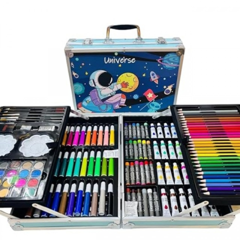 Jocuri si articole copii - Set pentru desen si pictura in cutie tip servieta cu 145 piese ,design Universe +3 ani