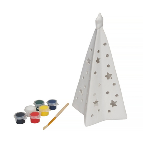 Set pentru pictat ceramica suport lumanare brad, pensula si 6 culori [1]