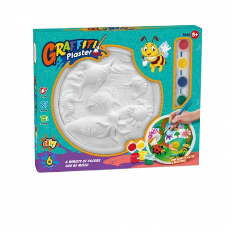 Jocuri si articole copii - Set pentru pictat Plansa din ceramica tematica vietati marine,pensula si acuarele incluse, 17 cm