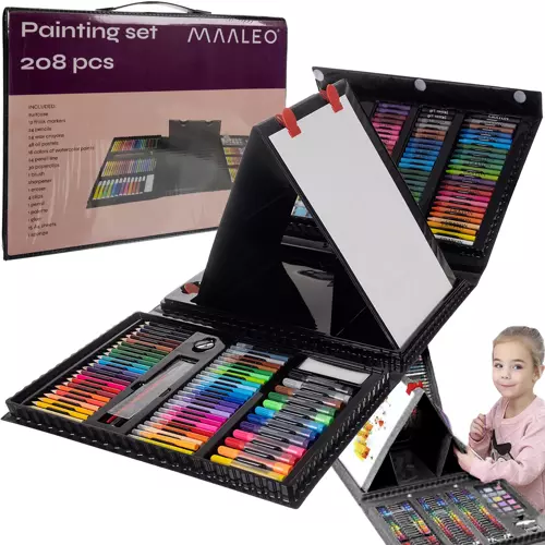 Jocuri si articole copii - Set pictura si desen cu 208 piese in cutie tip servieta din plastic, negru