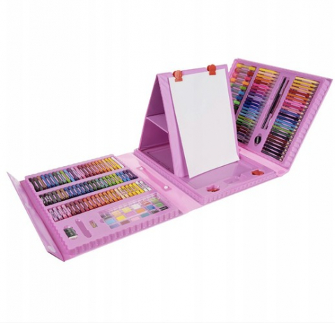 Produse art & craft-Lucru manual - Set pictura si desen cu 208 piese in cutie tip servieta din plastic, roz