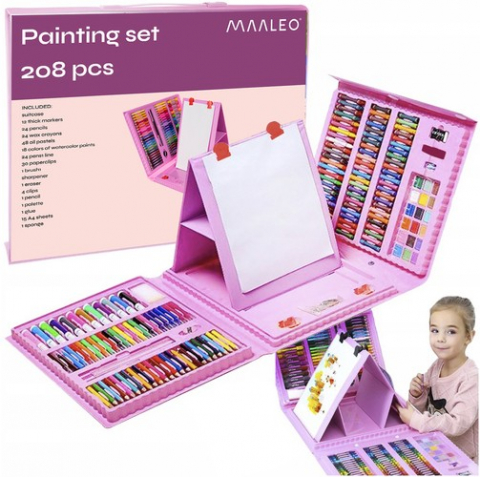 Set pictura si desen cu 208 piese in cutie tip servieta din plastic, roz [1]