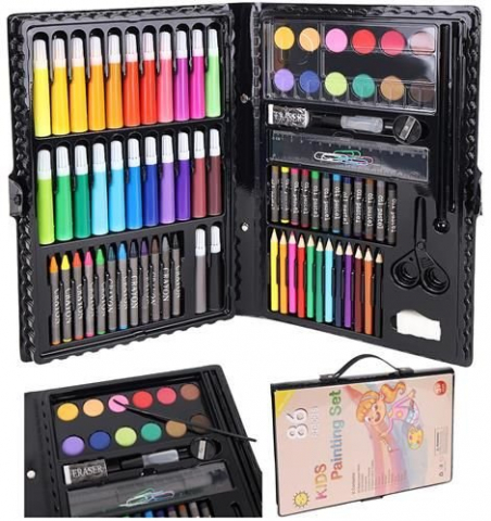 Produse art & craft-Lucru manual - Set pictura si desen cu 86 piese in cutie tip servieta din plastic, negru
