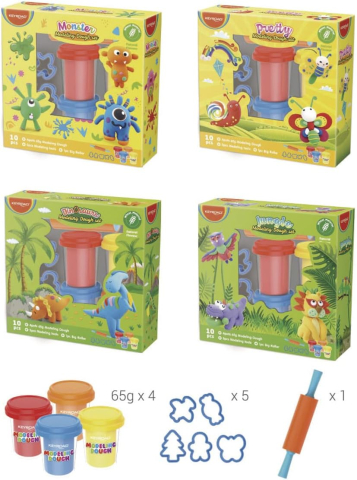 Produse art & craft-Lucru manual - Set plastilină Keyroad – 4 borcănașe x 65 g, accesorii incluse,diverse tematici