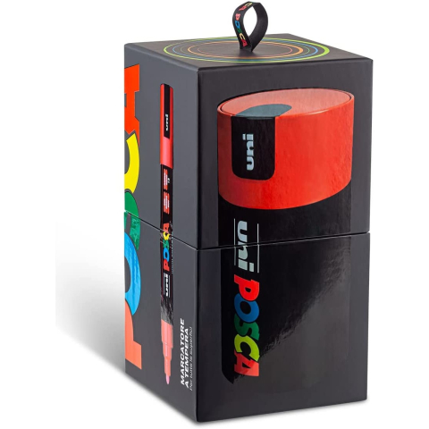 Set Posca 13 markere cu 3 tipuri de varfuri in cutie metalica rotunda [3]